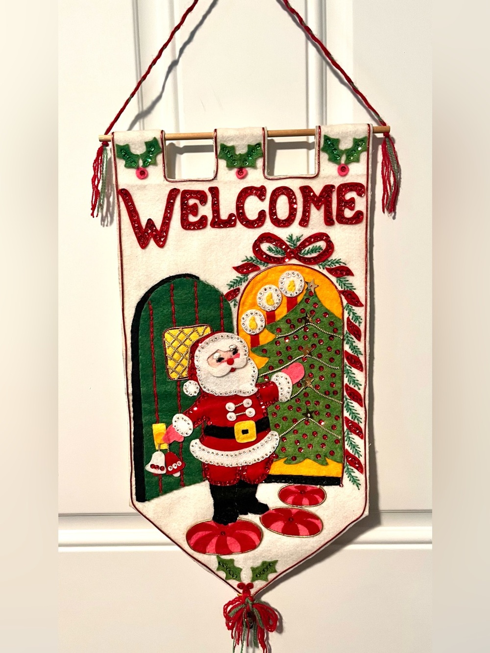 Santa Welcome Banner Bucilla Embellished Felt Kit, #3411 Assembled
